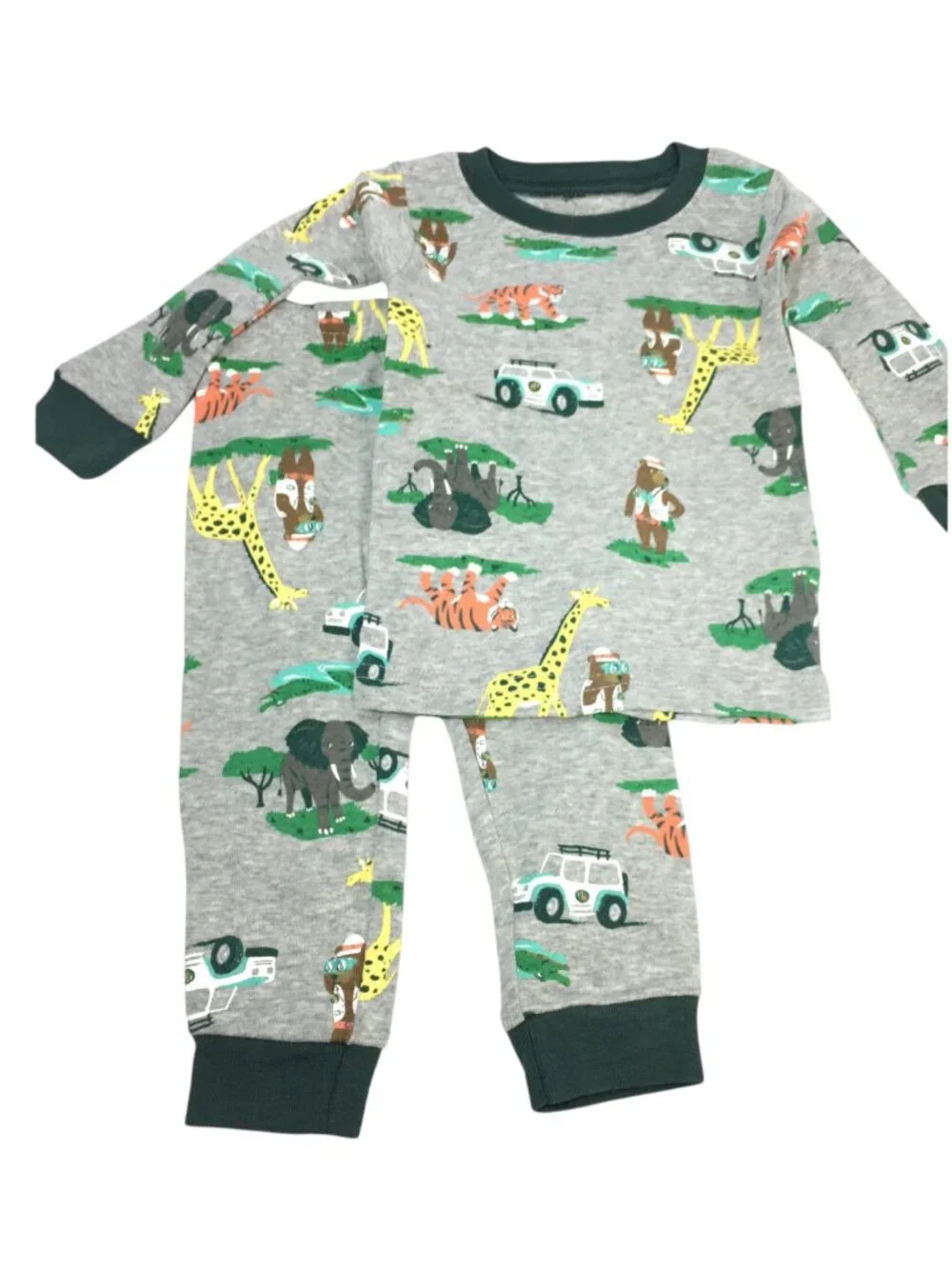 NWT Carter's 6M Jungle Safari 4-Piece Pajamas Set Green Tiger Giraffe Zoo PJs